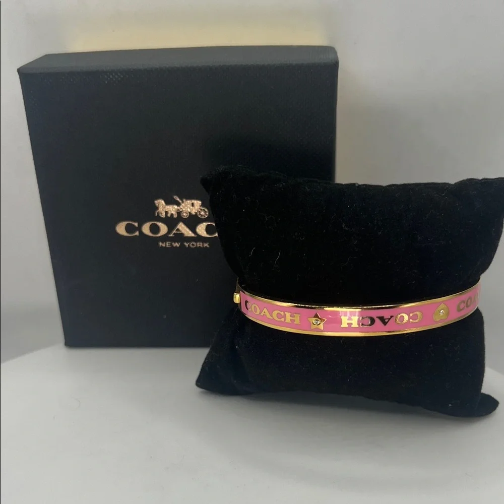 043. Pink Enamel and Gold Logo Bracelet With Box 6 3/4”